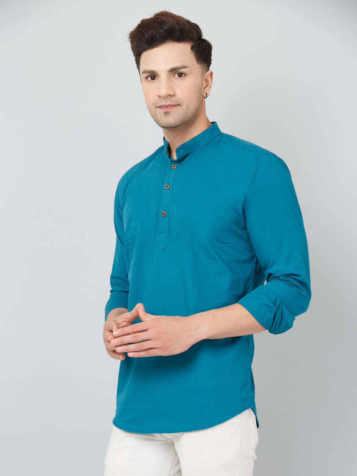 Louis Monarch Men Solid Airforce Pure Cotton Straight Short Kurta